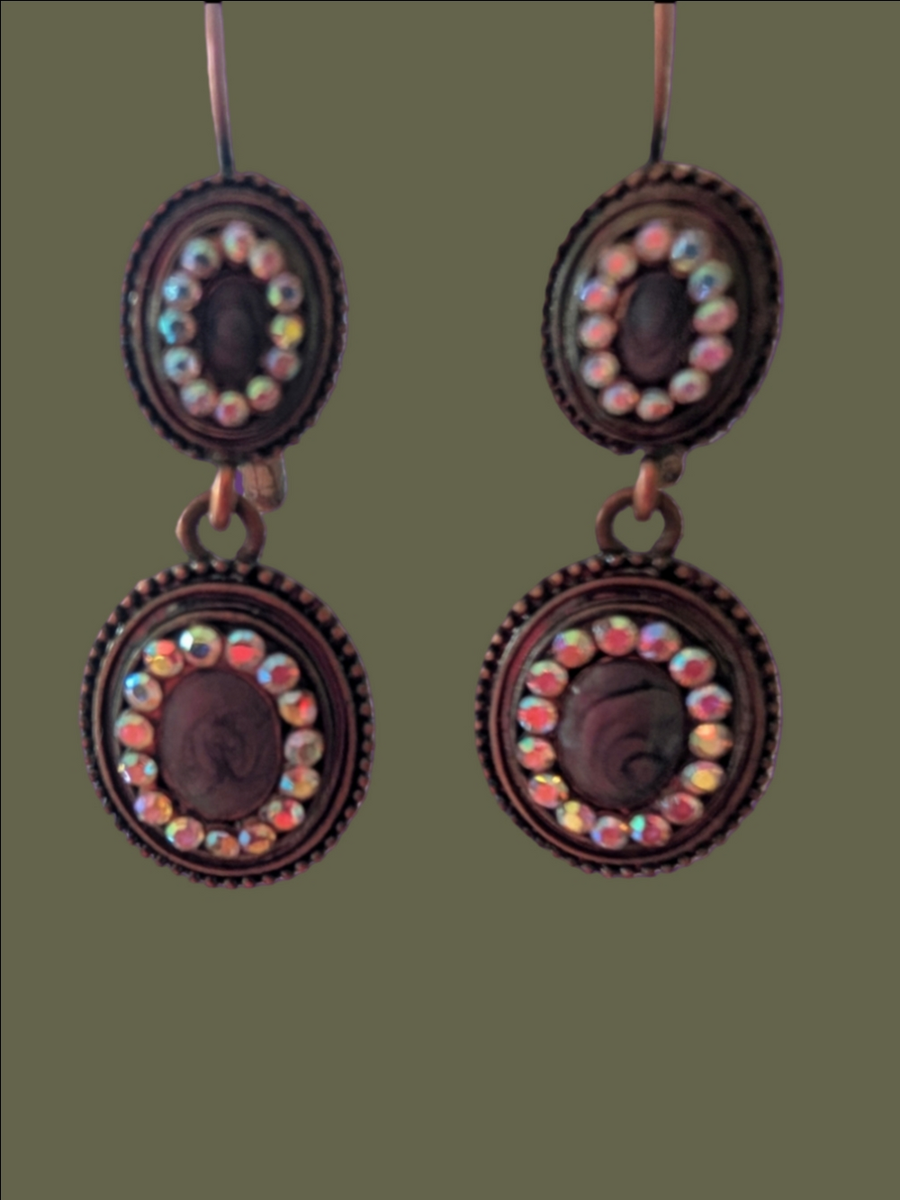 Vintage Copper Drop Earrings with Iridescent Crystal By Lia Sophia Retired